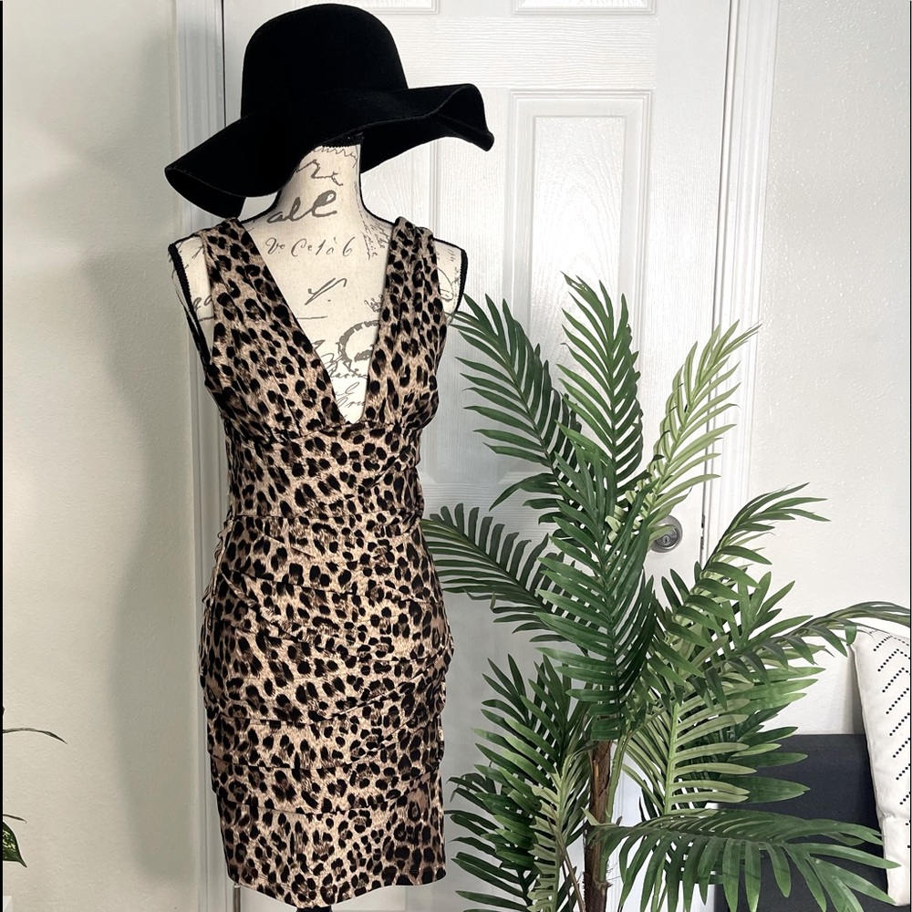 Leopard Print Plunging Neckline Dress